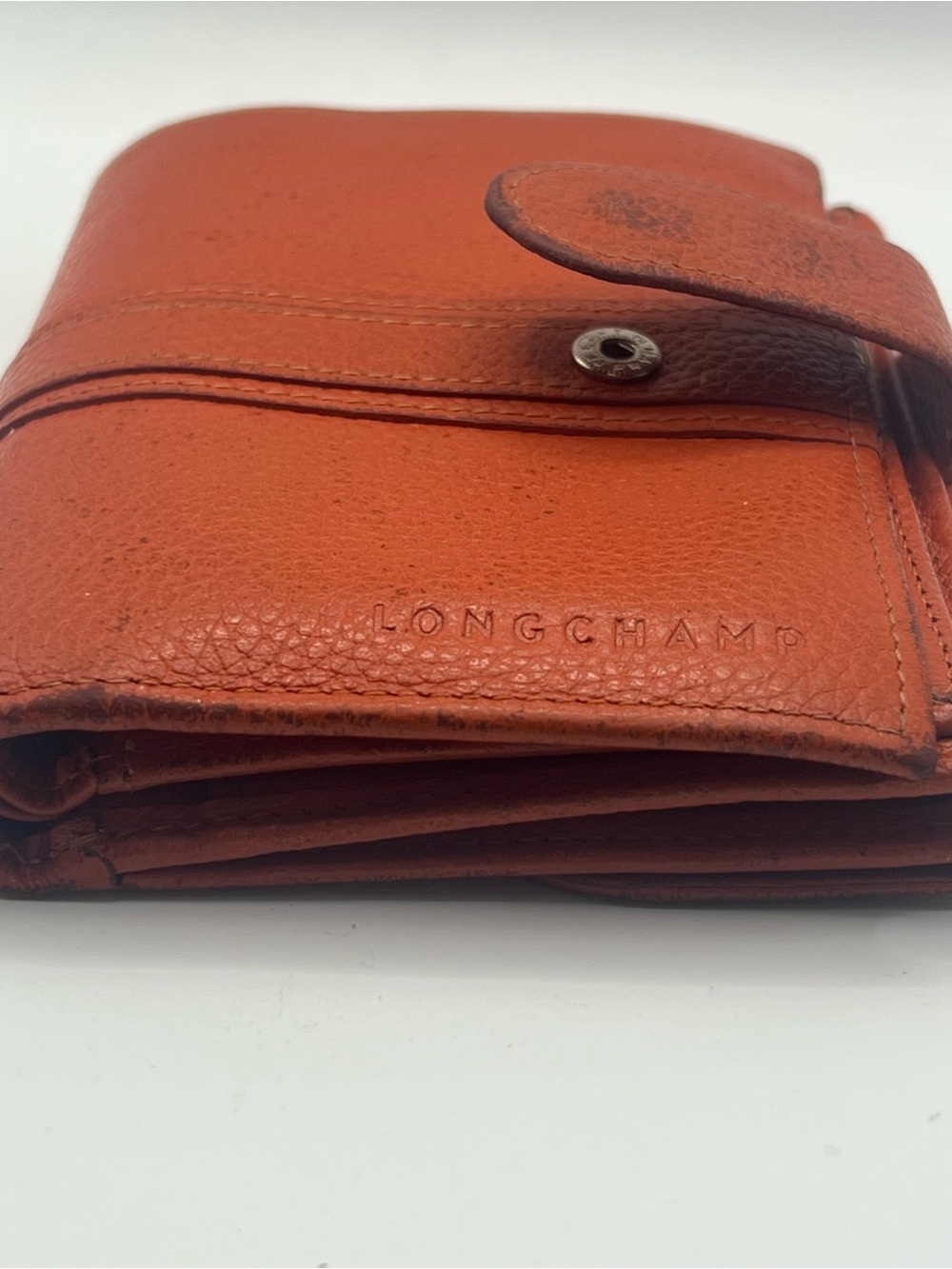Longchamp Le Foulonné Orange Pebbled Leather Compact Bifold Wallet - Picture 6 of 14